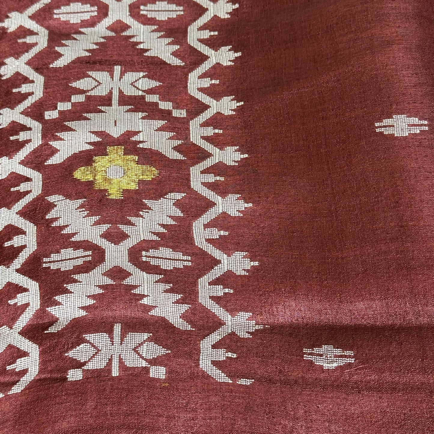 Mahogany Dhaga: Brown Tussar Silk Saree with Jamdani Motifs