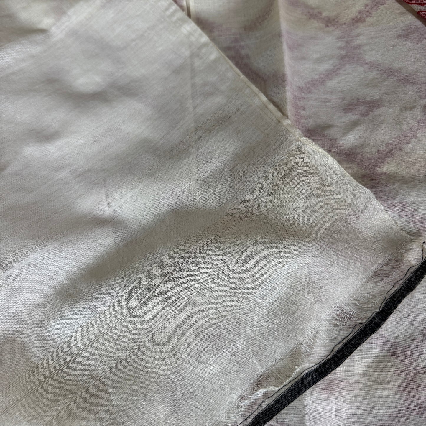 Pakhibas: White & Red Tussar Silk Saree