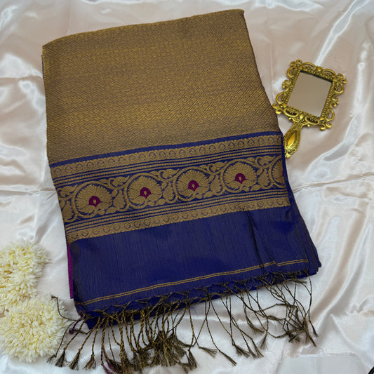 Neelkamal: Blue Muslin Tissue Silk Saree