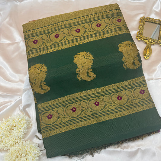 Harit Kanika: Green Muslin Tissue Silk Saree