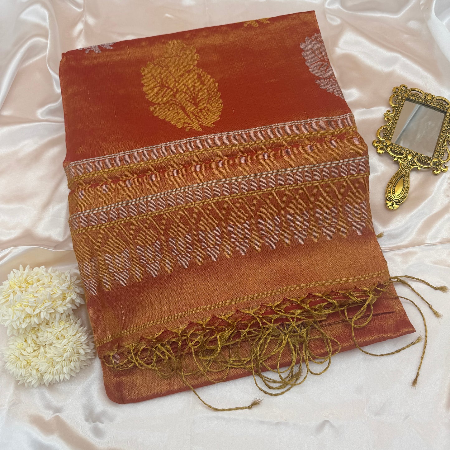 Kesar Tara: Orange Tissue Silk Saree
