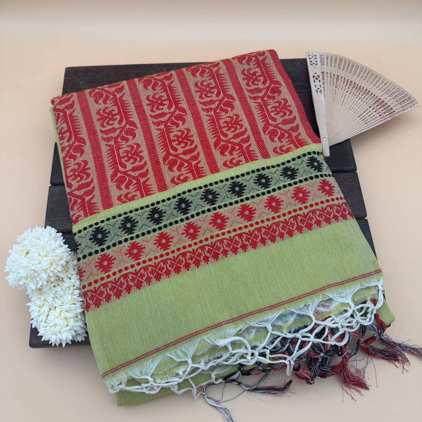 Aamresh: Lime Green Cotton Saree