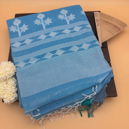 Neel Tara: Blue Cotton Saree with Jamdani Motifs