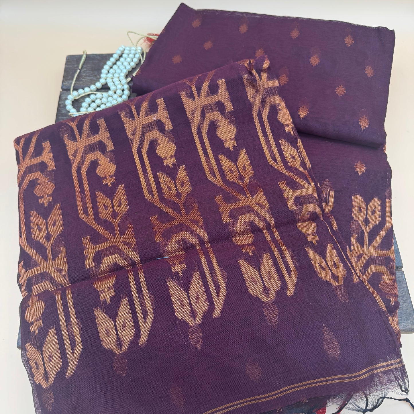 Gulnaar: Maroon Silk-Cotton Saree with Zari motifs