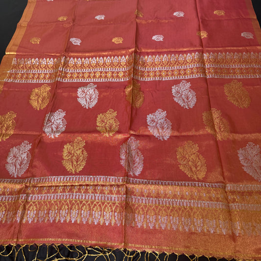 Kesar Tara: Orange Tissue Silk Saree