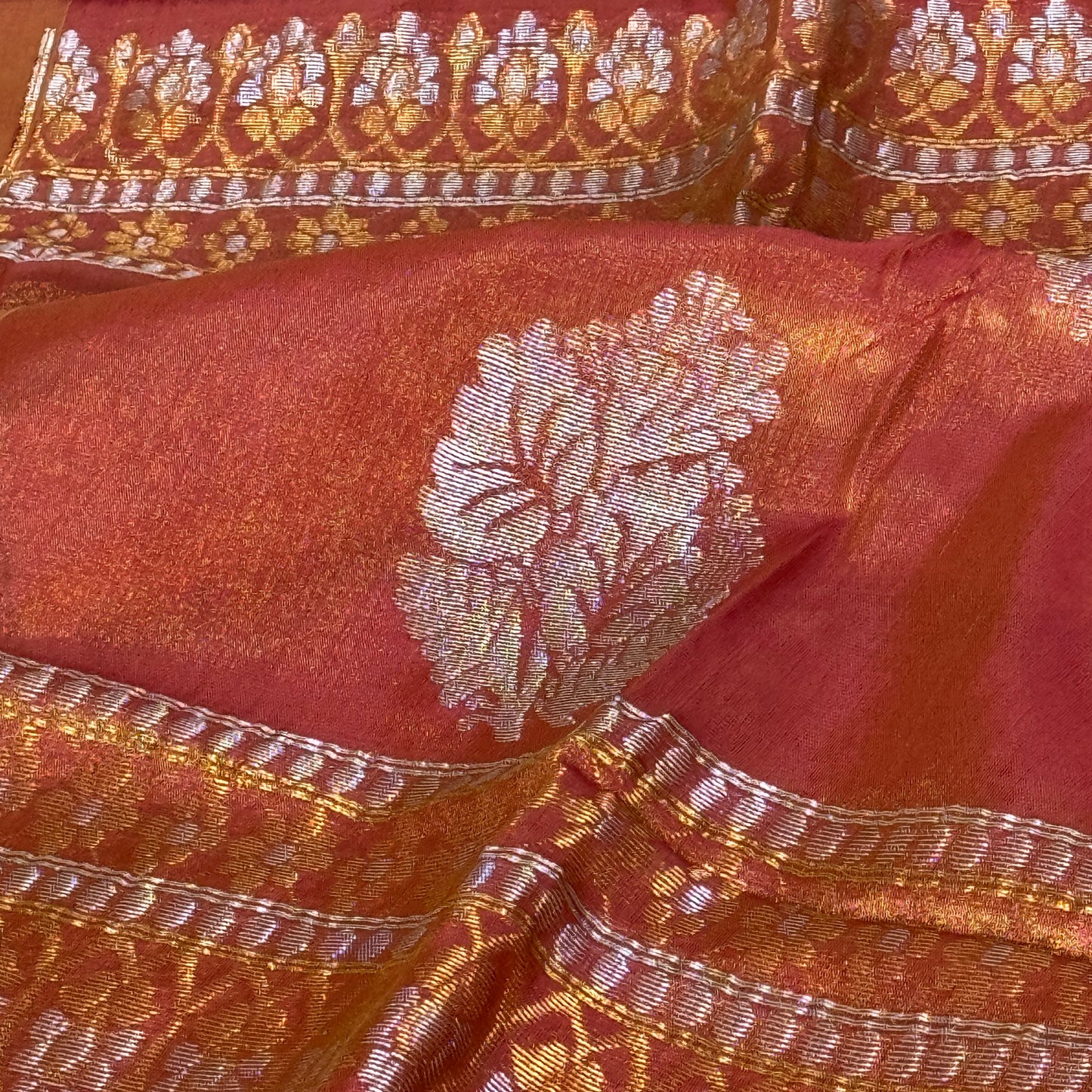 Kesar Tara: Orange Tissue Silk Saree