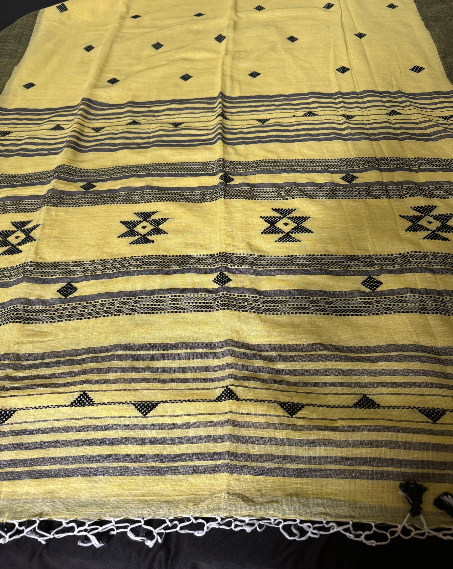 Haldi Dhoop: Yellow Handloom Cotton Saree with Bhujodi Motifs