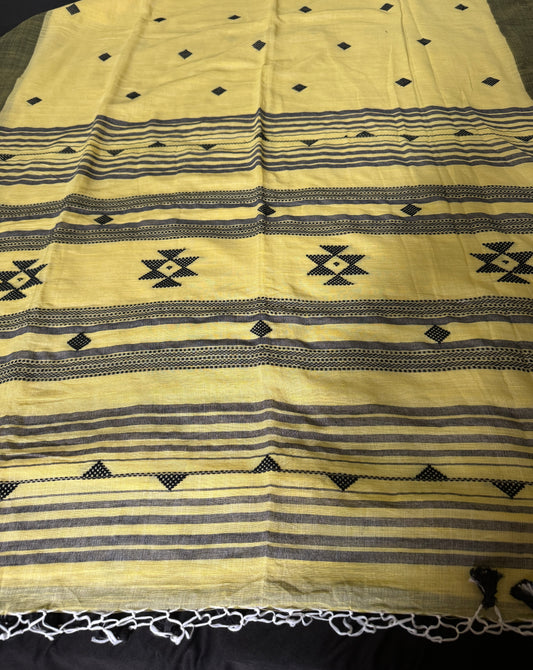 Haldi Dhoop: Yellow Handloom Cotton Saree with Bhujodi Motifs