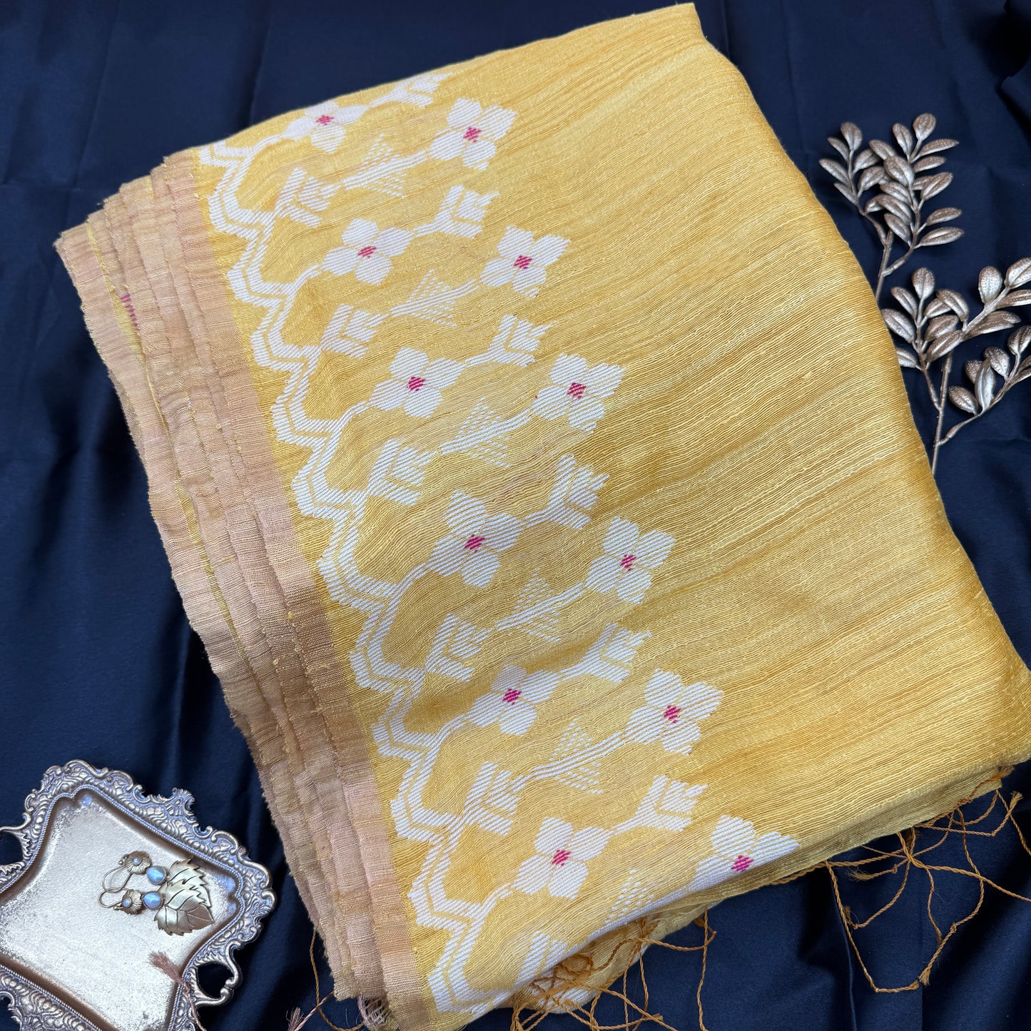 Suvarnakamal: Yellow Handwoven Matka Silk Sari