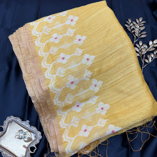 Suvarnakamal: Yellow Handwoven Matka Silk Sari