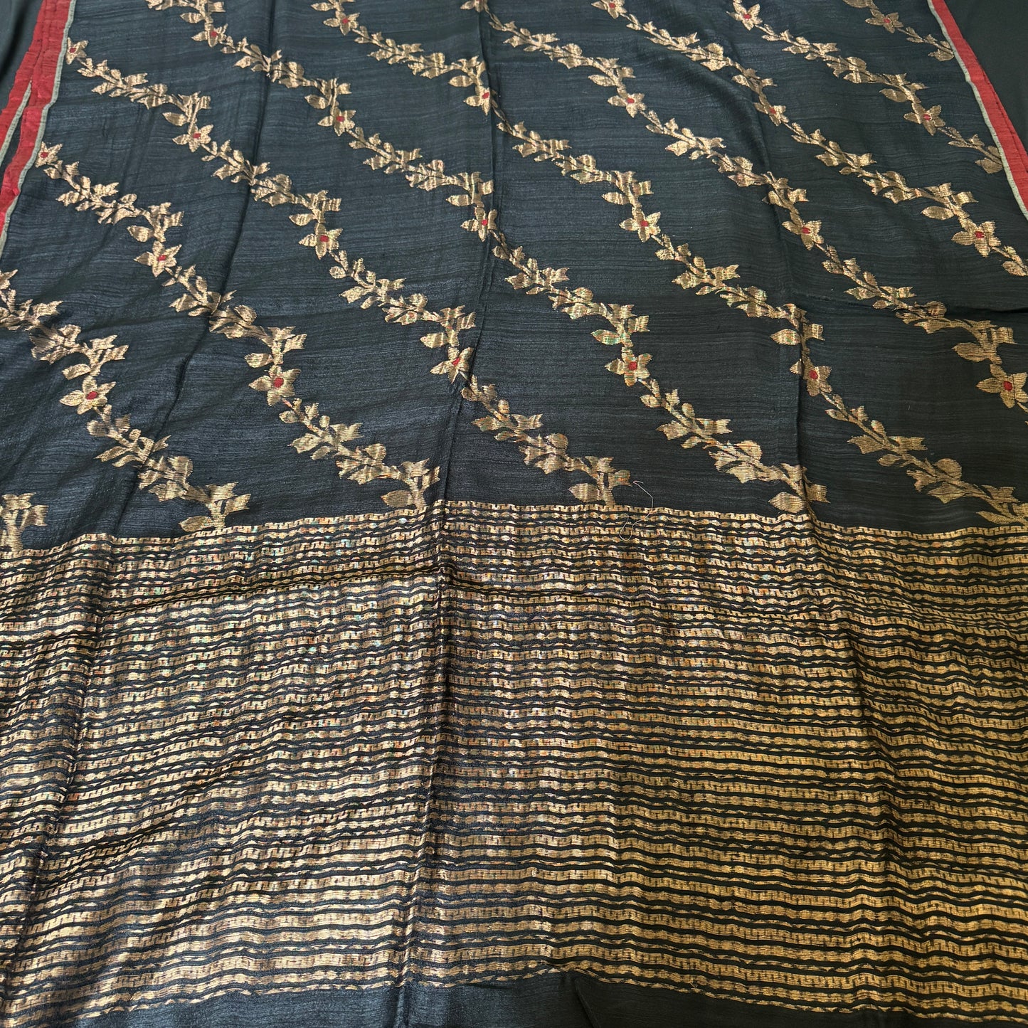 Nishakusum: Black Handwoven Matka Silk Saree