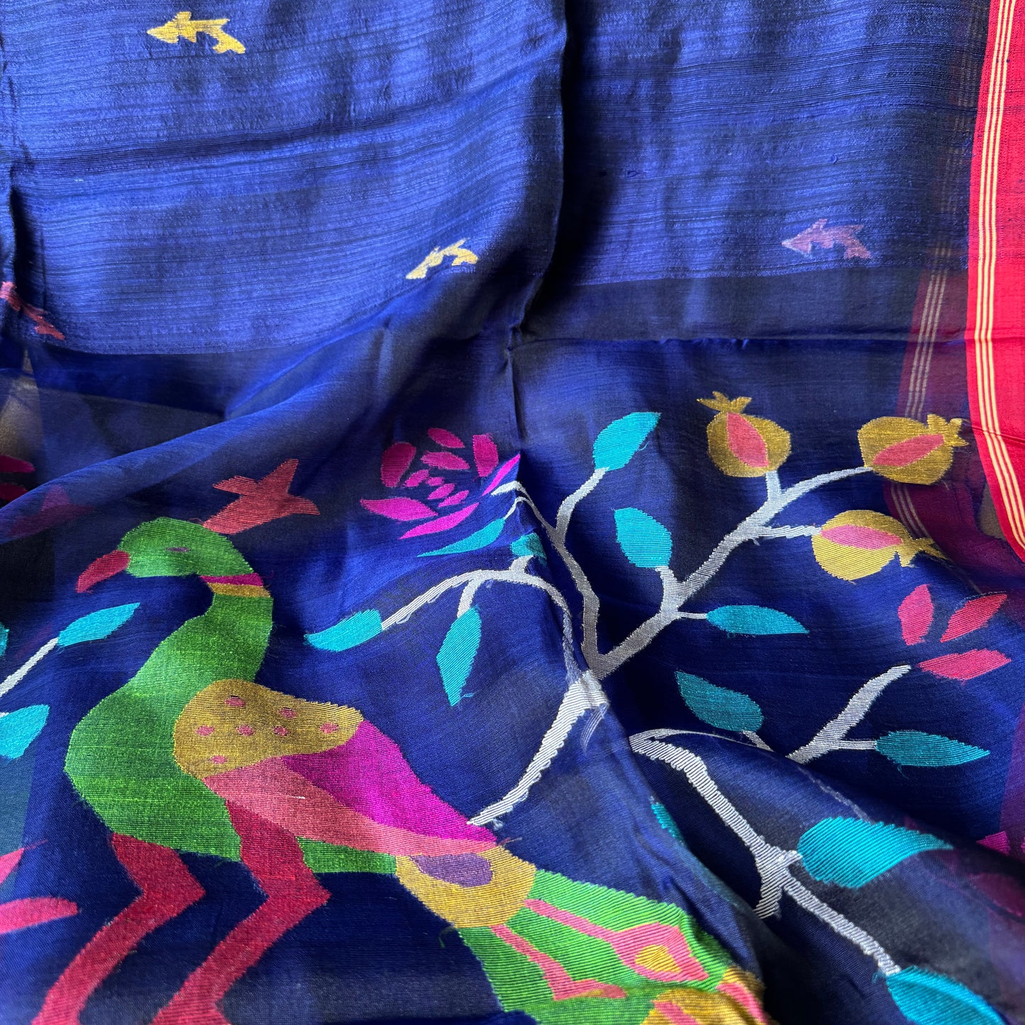 Moyurborna: Navy Blue Handwoven Matka Silk Saree