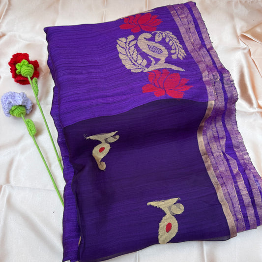 Bornolota: Purple Handwoven Matka Silk Saree