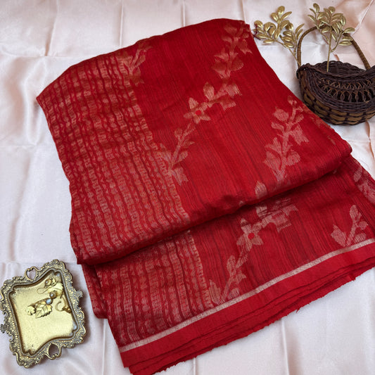 Raktakamal: Red Handwoven Matka Silk Saree