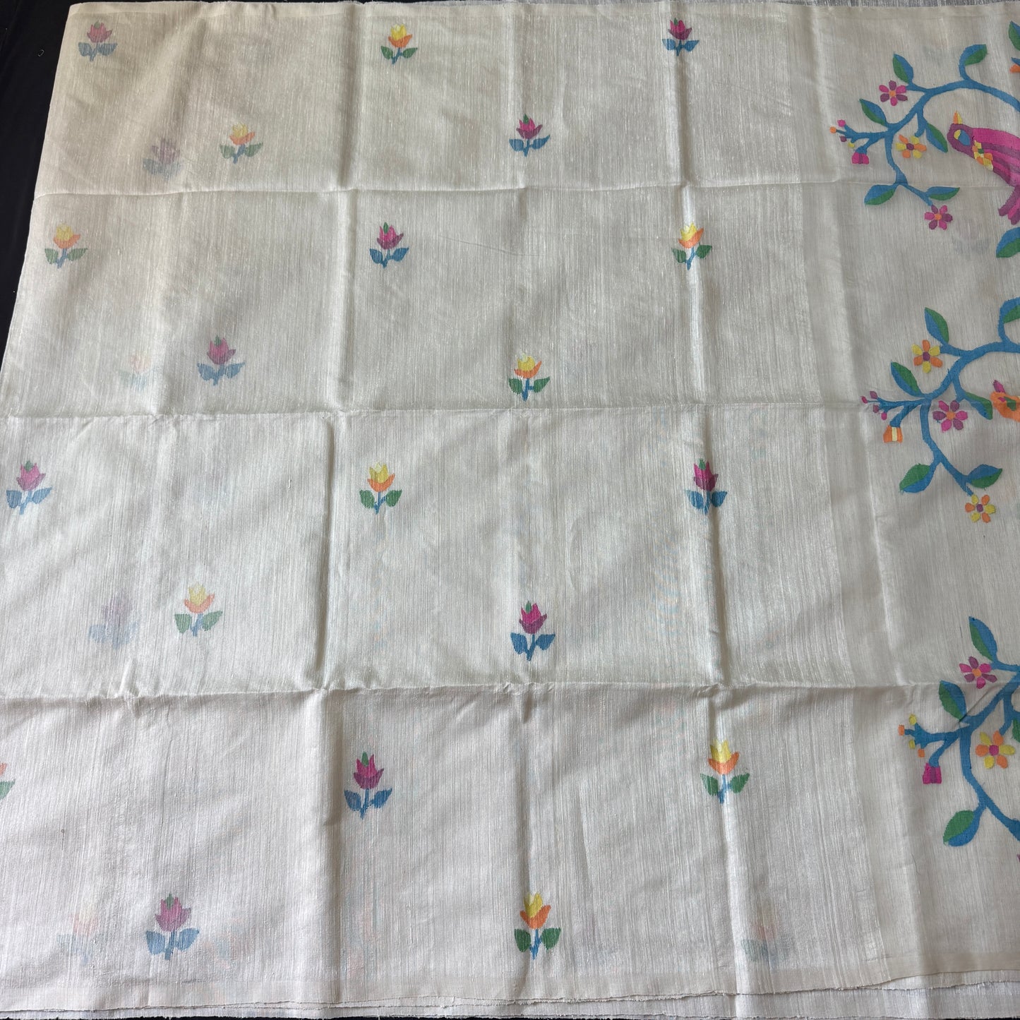 Pakhibasanta: White handwoven matka-muslin saree