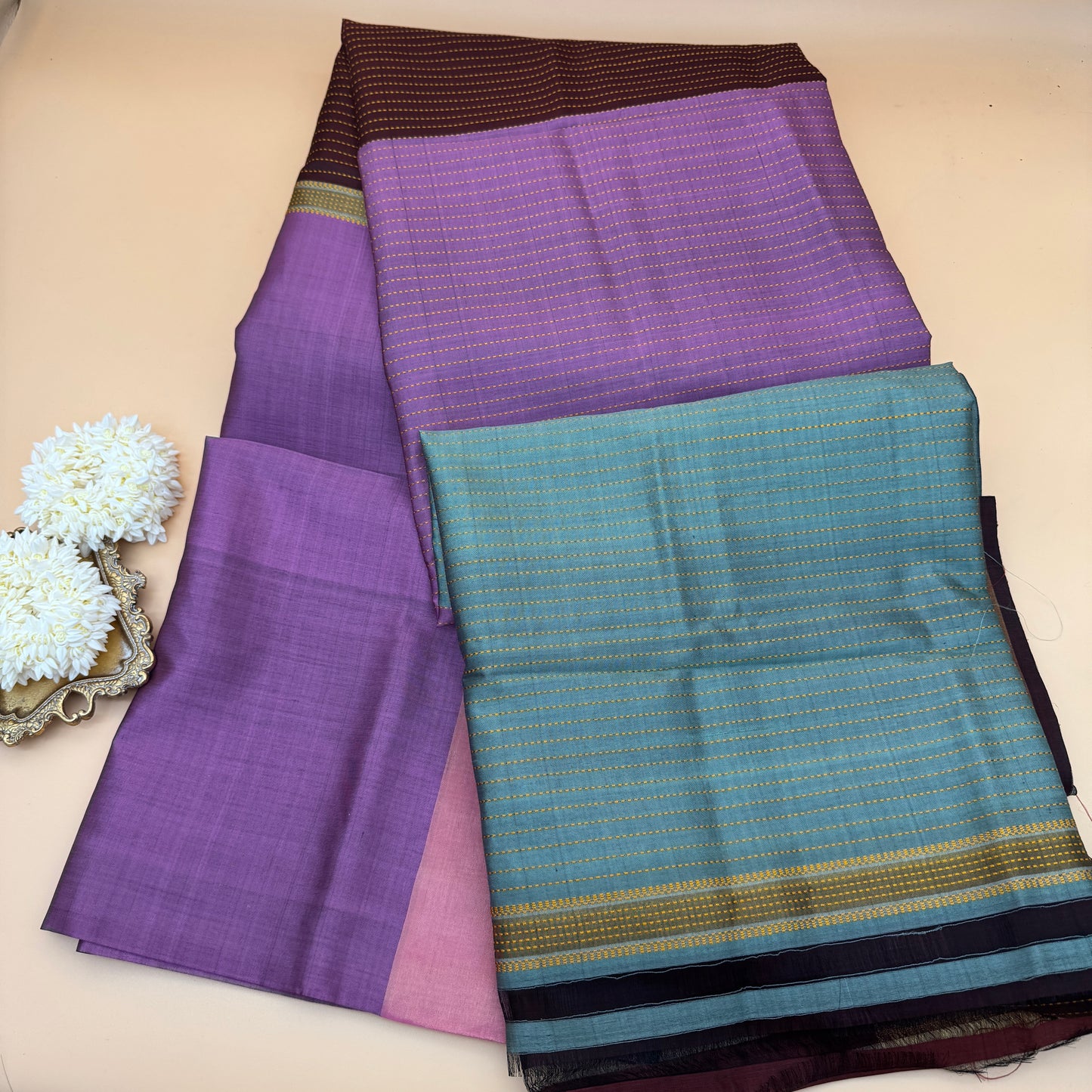 Gulabghor: Pink and Green Katan Silk Saree