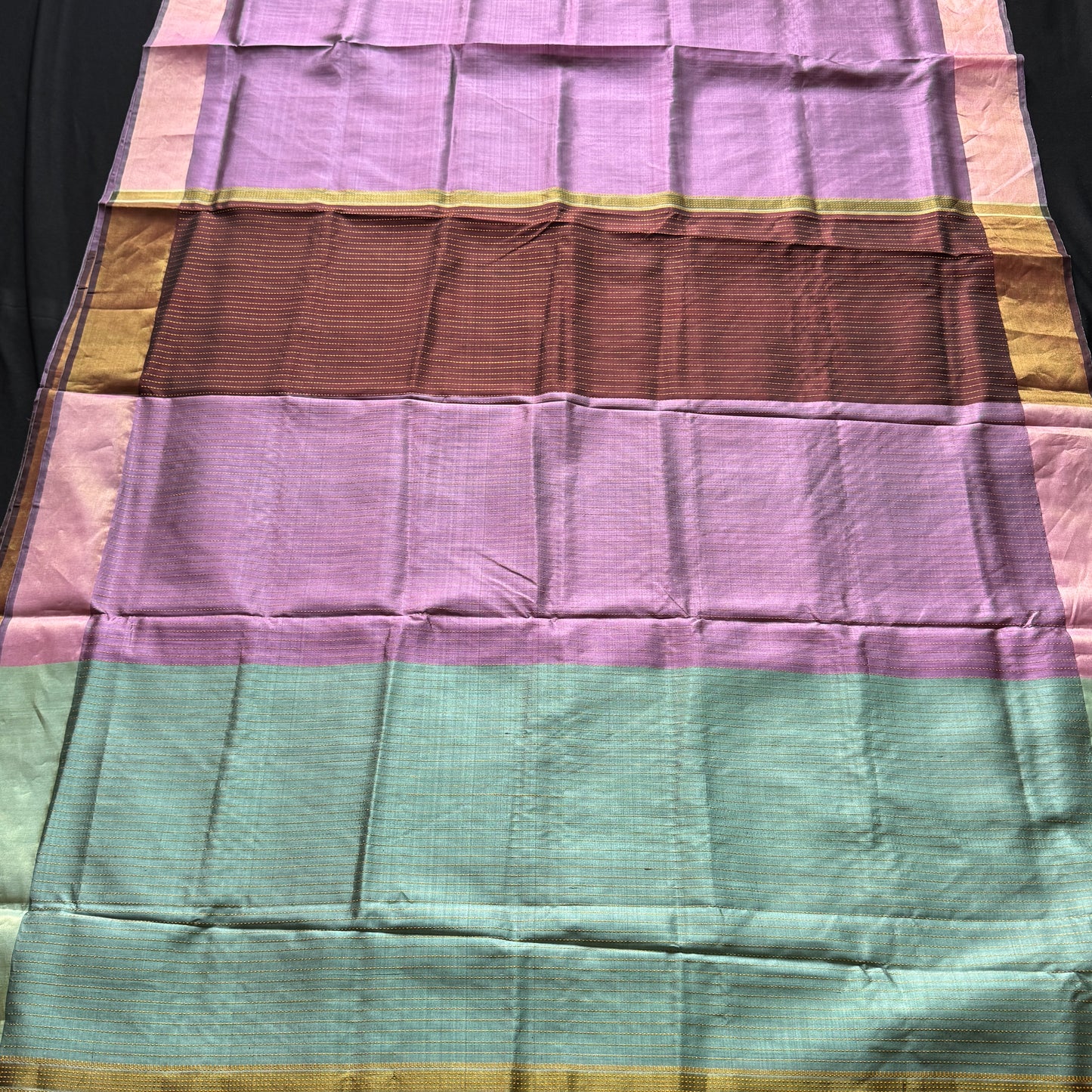 Gulabghor: Pink and Green Katan Silk Saree