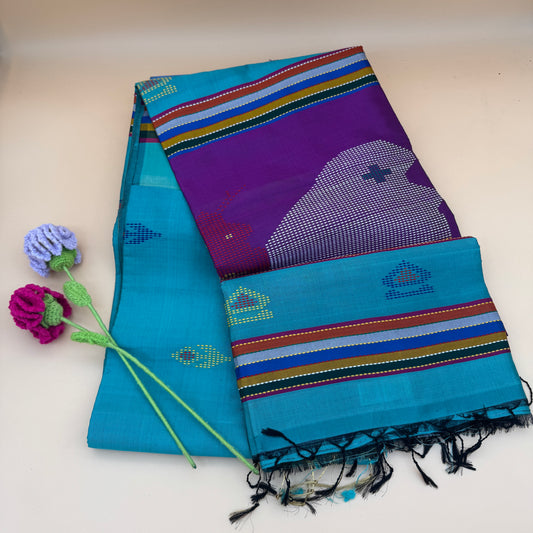 Projapoti: Green and Magenta Katan Silk Saree