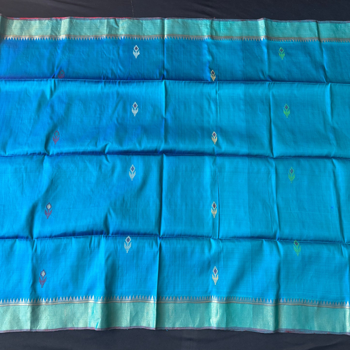 Projapoti Neel: Blue and Magenta Katan Silk Saree