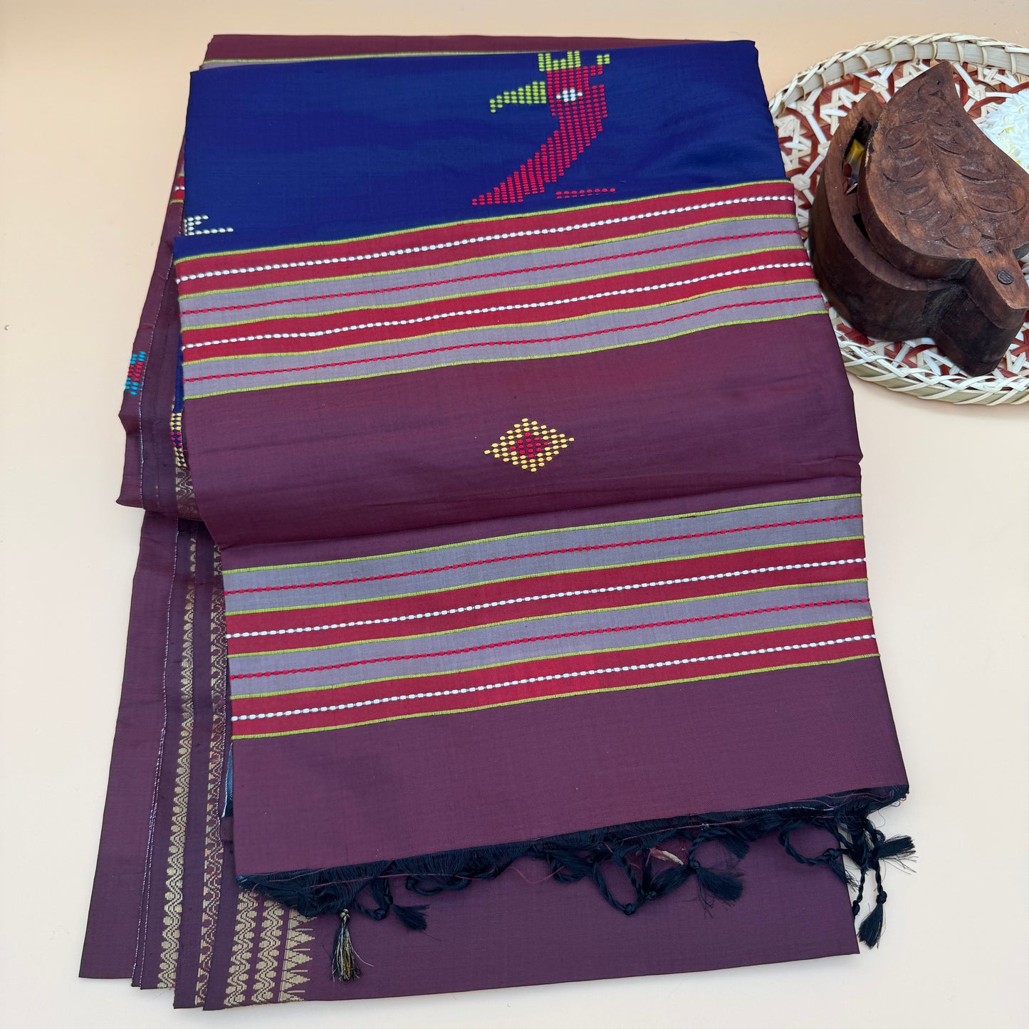 Mayurpankhi: Blue and Brown Katan Silk Saree