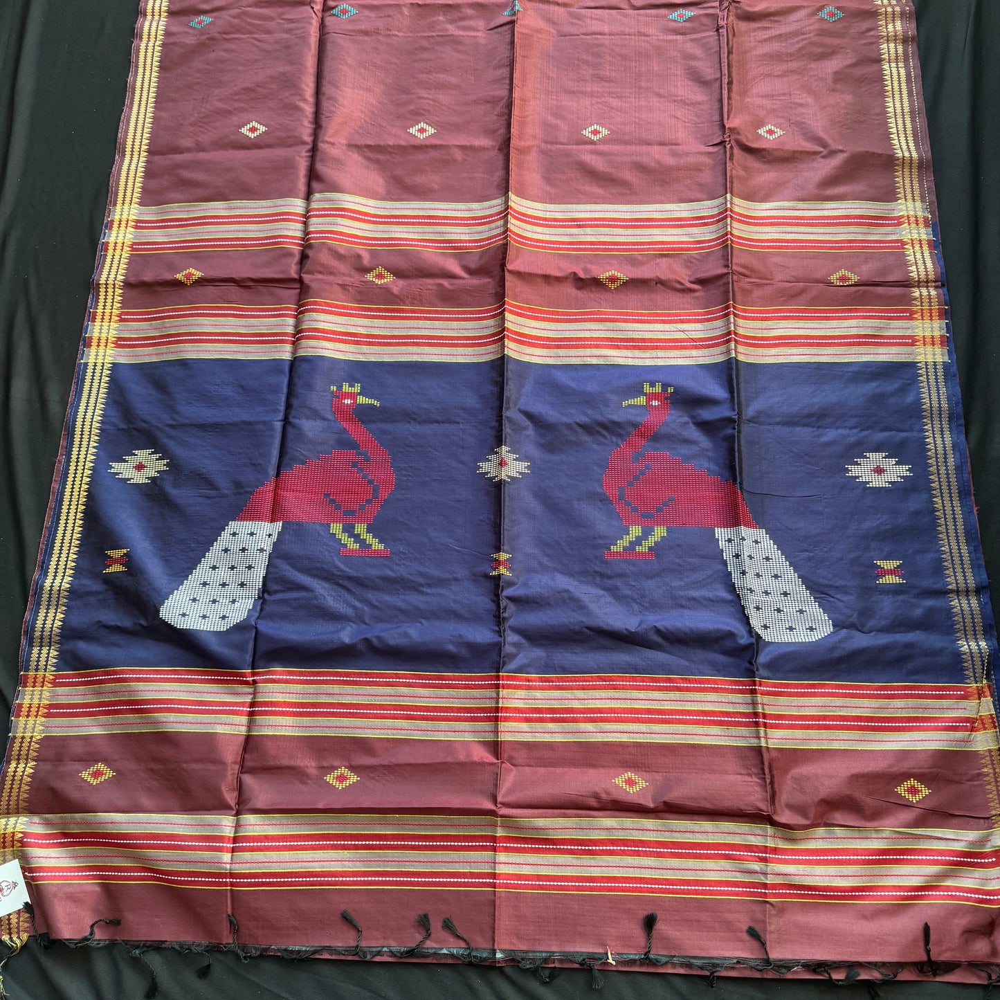 Mayurpankhi: Blue and Brown Katan Silk Saree