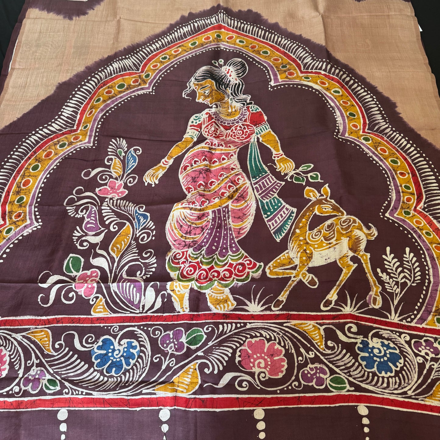 Aranya Durga: Brown Silk Handpainted Saree
