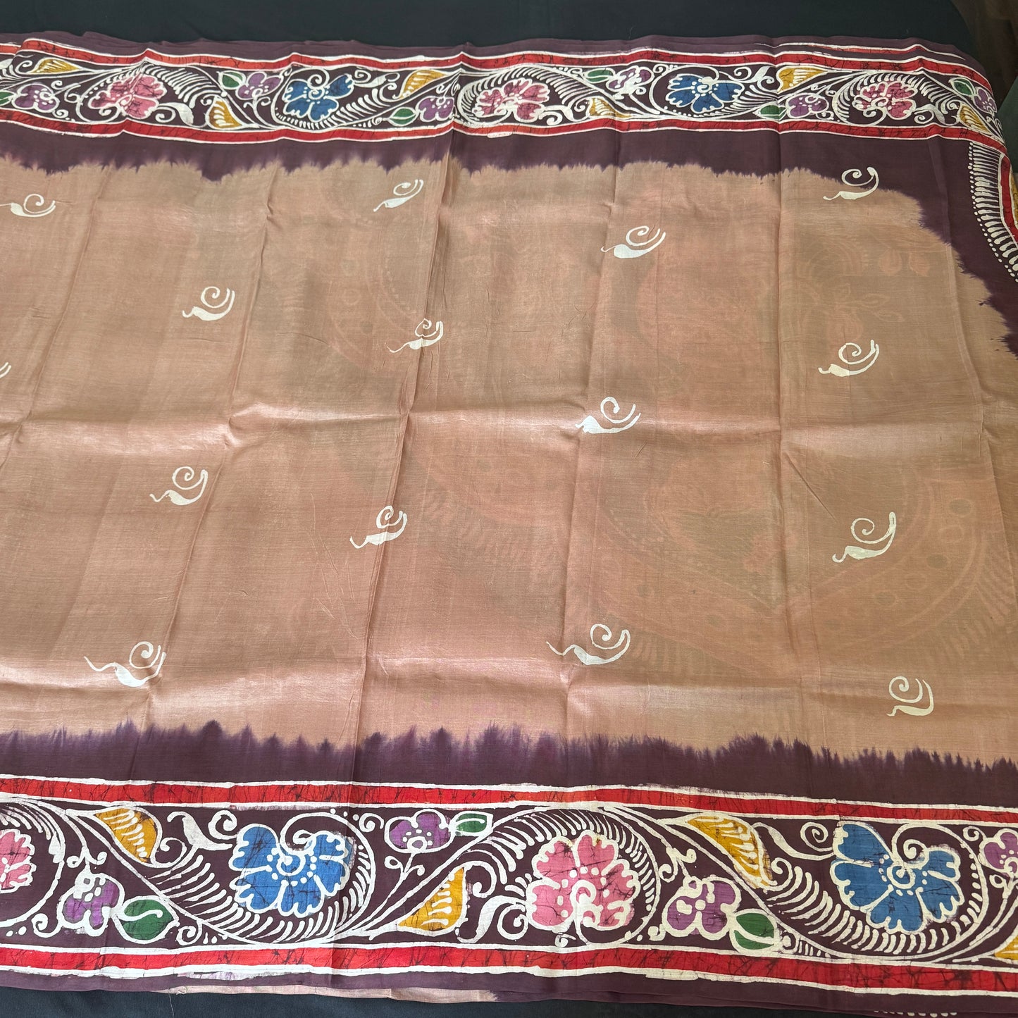 Aranya Durga: Brown Silk Handpainted Saree