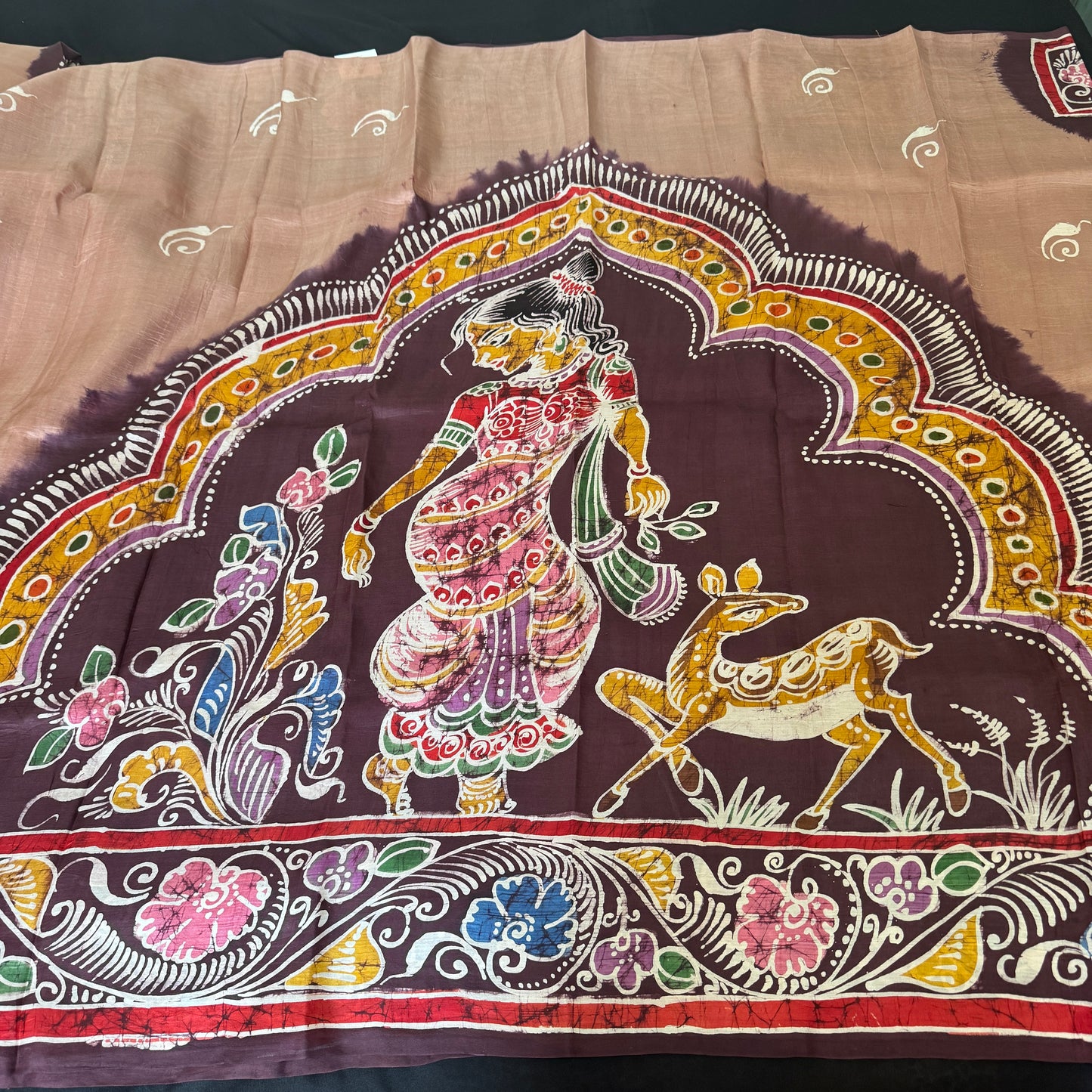 Aranya Durga: Brown Silk Handpainted Saree