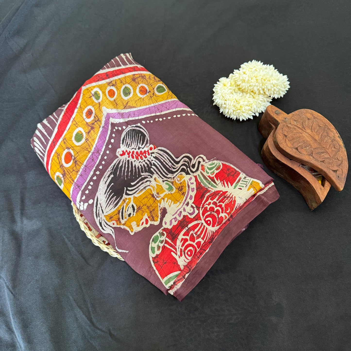 Aranya Durga: Brown Silk Handpainted Saree