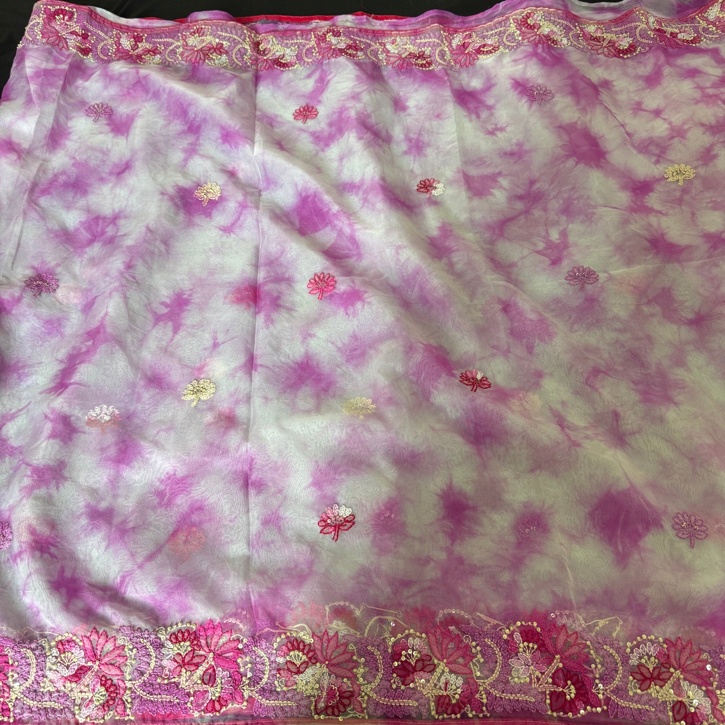 Gulabi Pakhi: Pink Tie-Dye Saree with Chikankari Embroidery