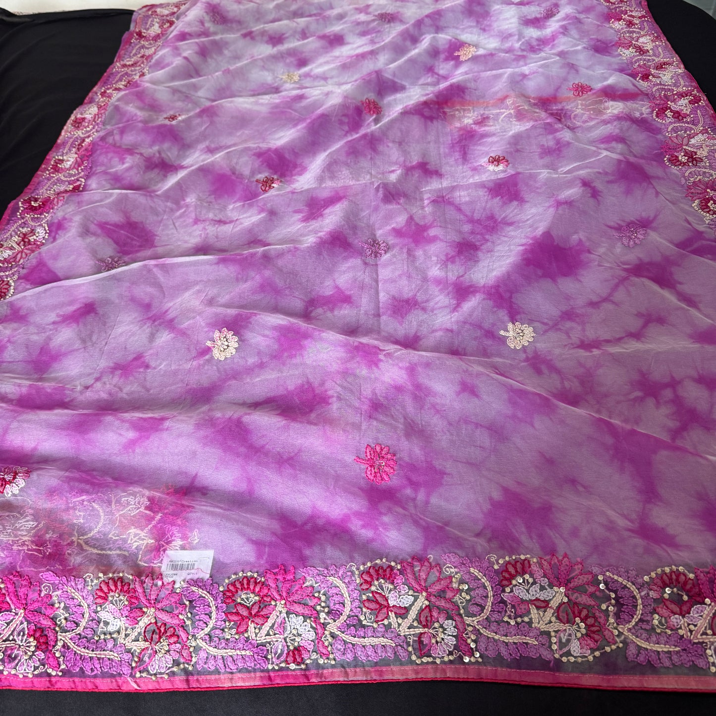 Gulabi Pakhi: Pink Tie-Dye Saree with Chikankari Embroidery
