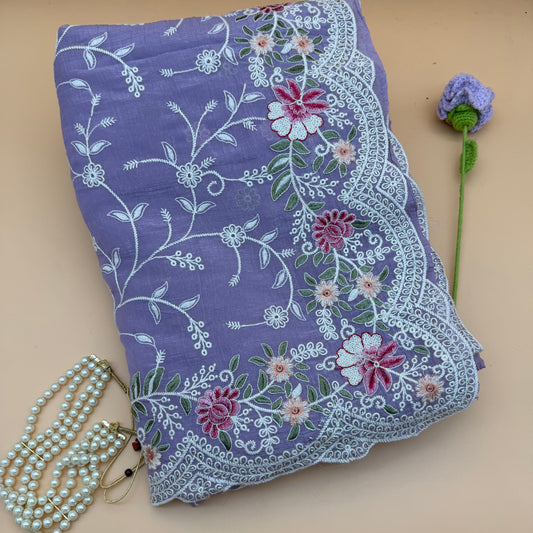 Lavender Whisper: Embroidered Georgette Saree with Cutdana Work