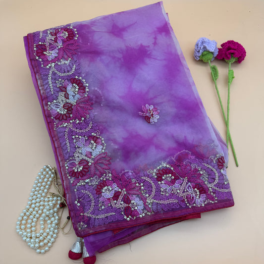 Gulabi Pakhi: Pink Tie-Dye Saree with Chikankari Embroidery