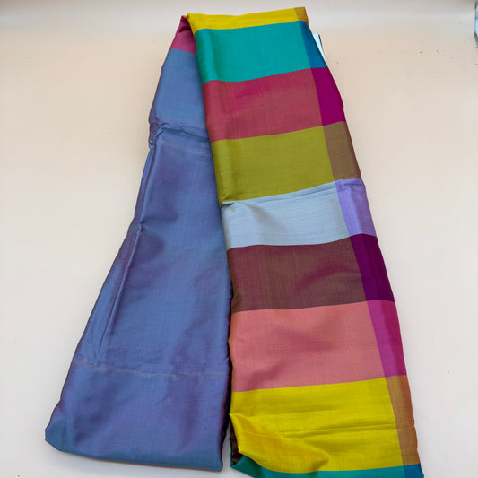 Rangrez: Grey Katan Silk with Multicolored Pallu