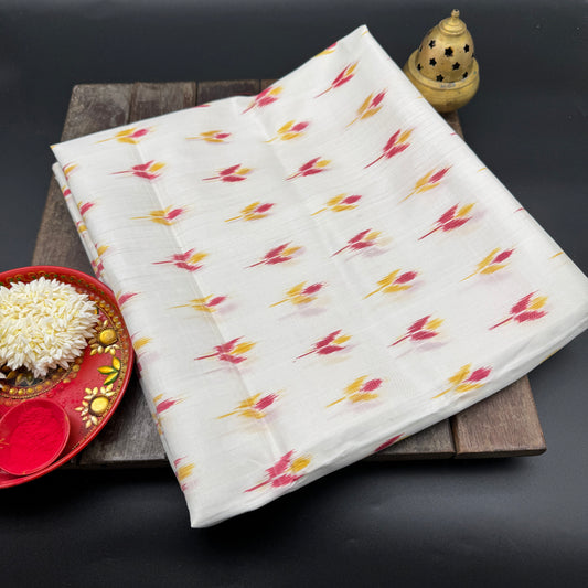 Pravah: Red and White Ikkat Silk Saree