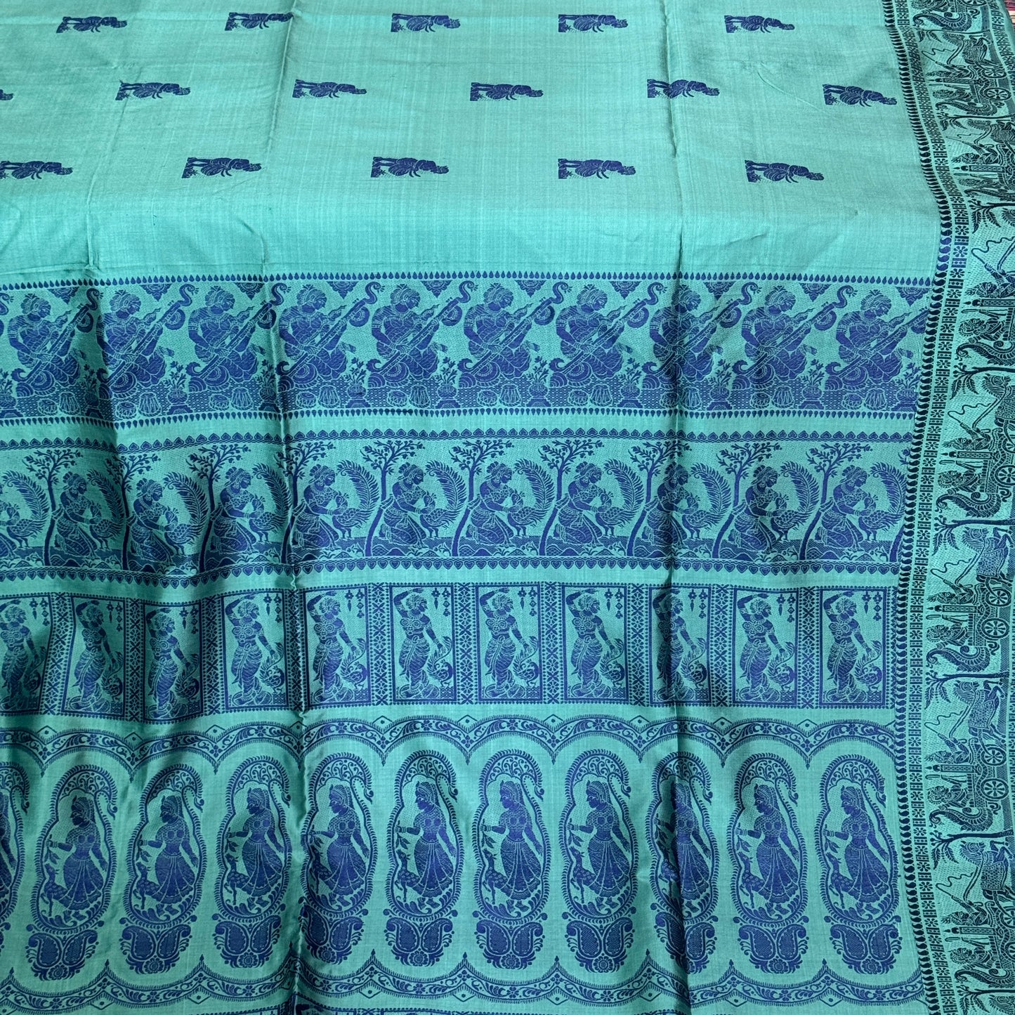 Amrita: Green Handwoven Katan Silk Baluchari Saree