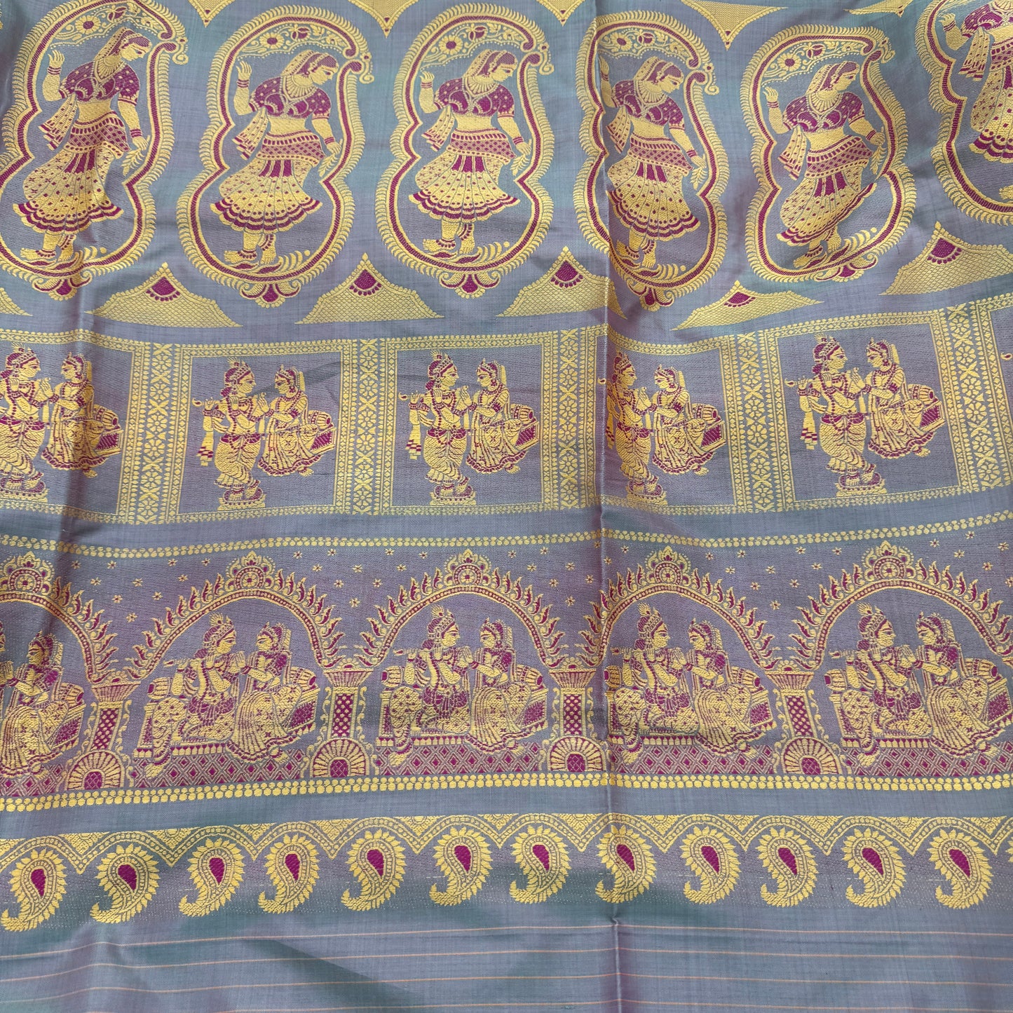 Aparna: Grey Handwoven Katan Silk Baluchari Saree