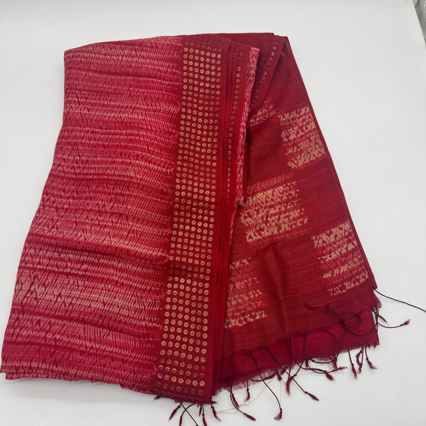 Rudrapriya: Red Matka Silk Saree with Shibori Dye and Sequins