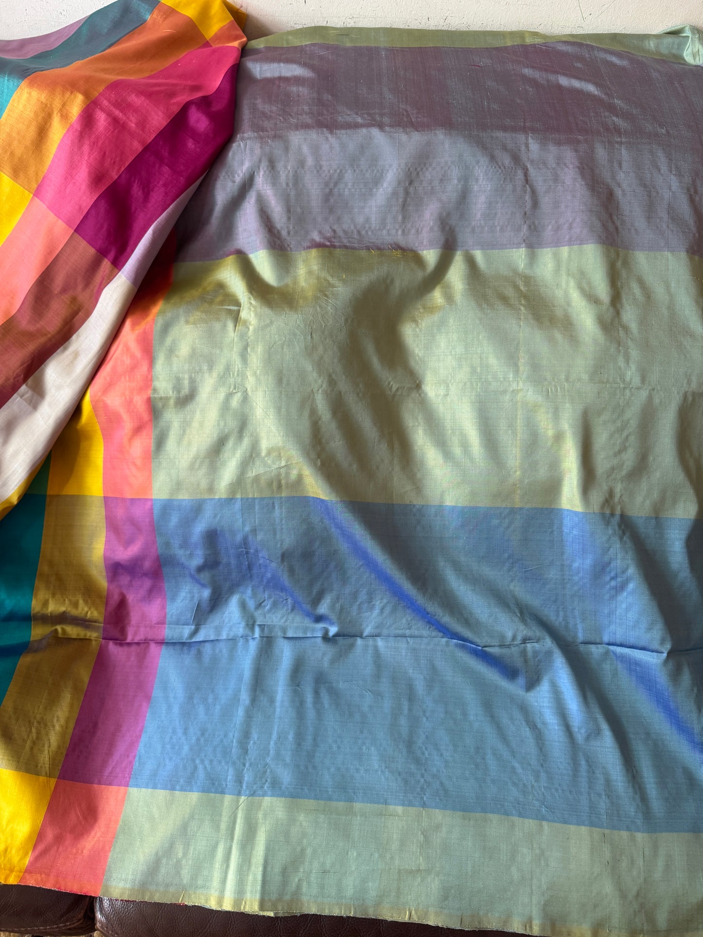 Abha: Multicolored Handwoven Katan Silk Saree