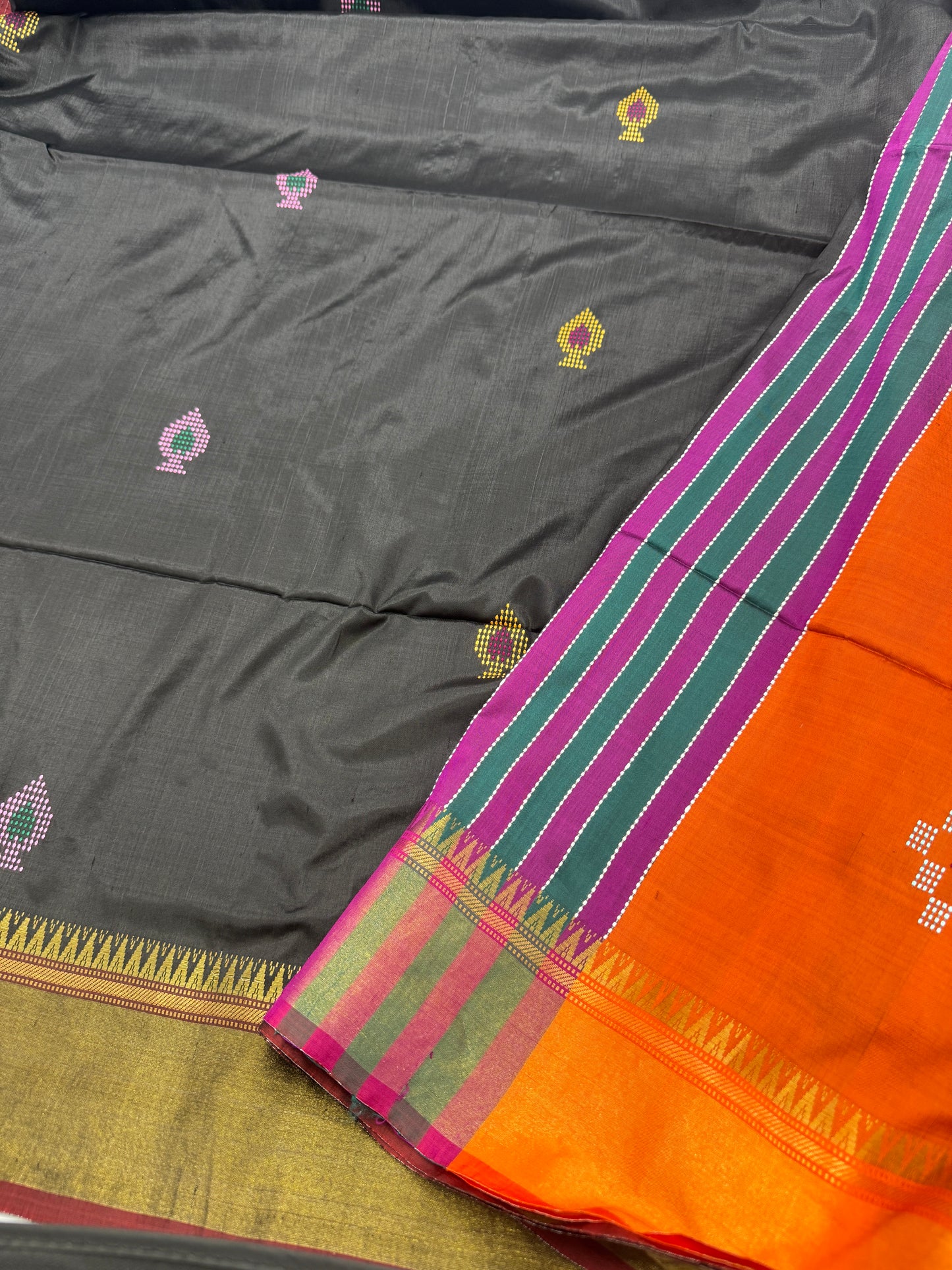 Alisha: Black Handwoven Katan Silk Saree