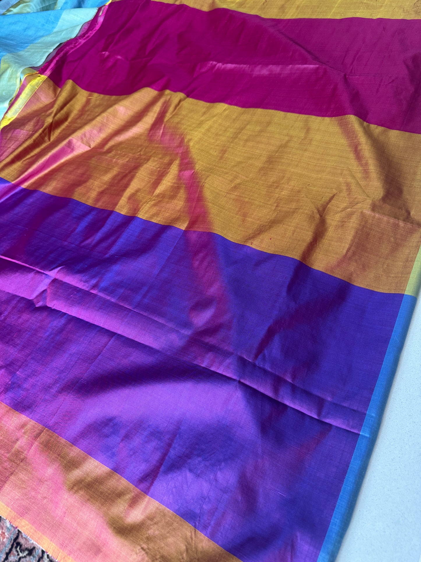 Abha: Multicolored Handwoven Katan Silk Saree