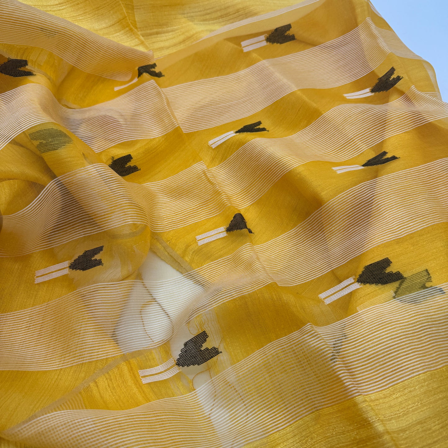 Sunehri Noor: Yellow Matka Silk Saree with Muslin Pallu