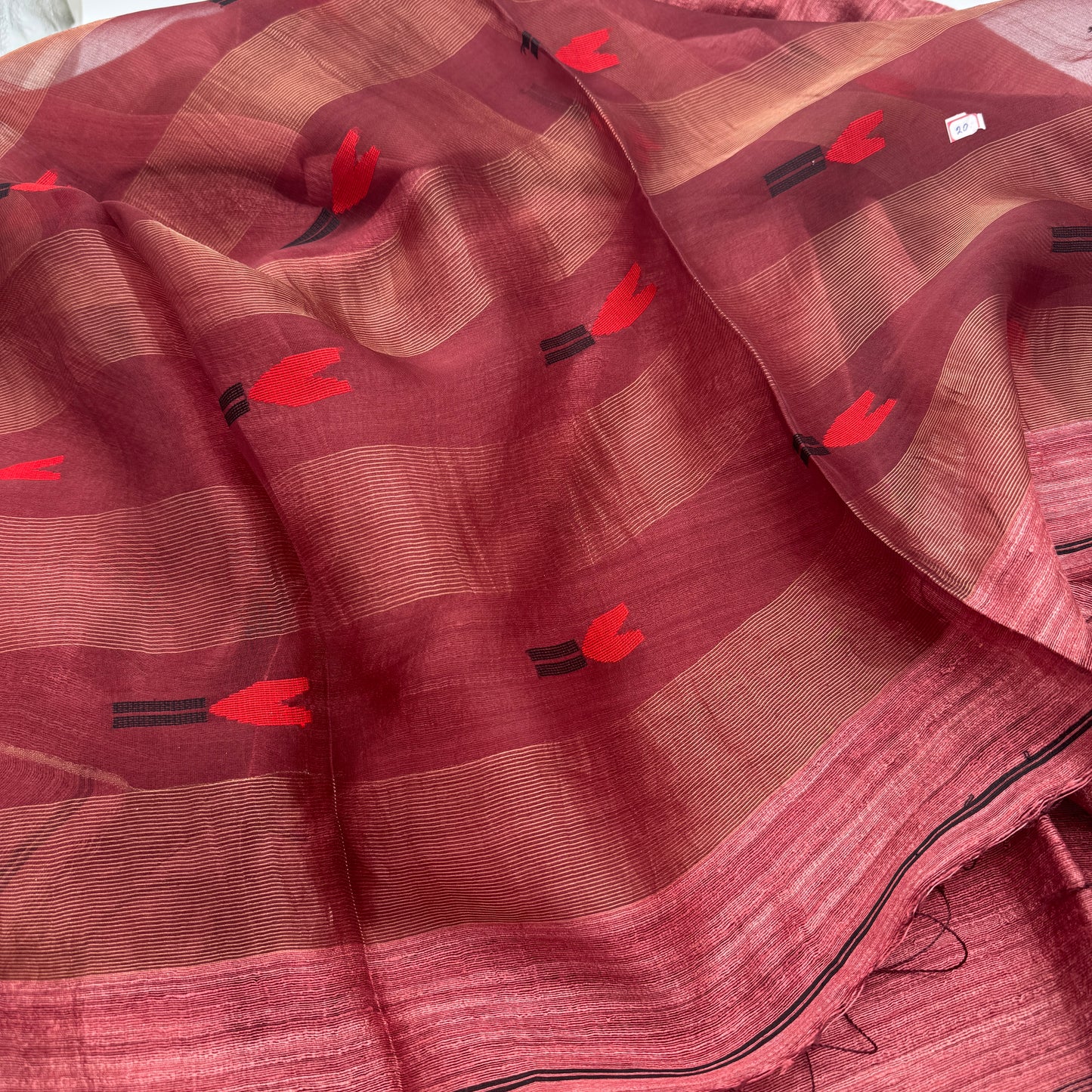 Sienna: Rust Handwoven Matka Silk Saree with Transucent Muslin Pallu