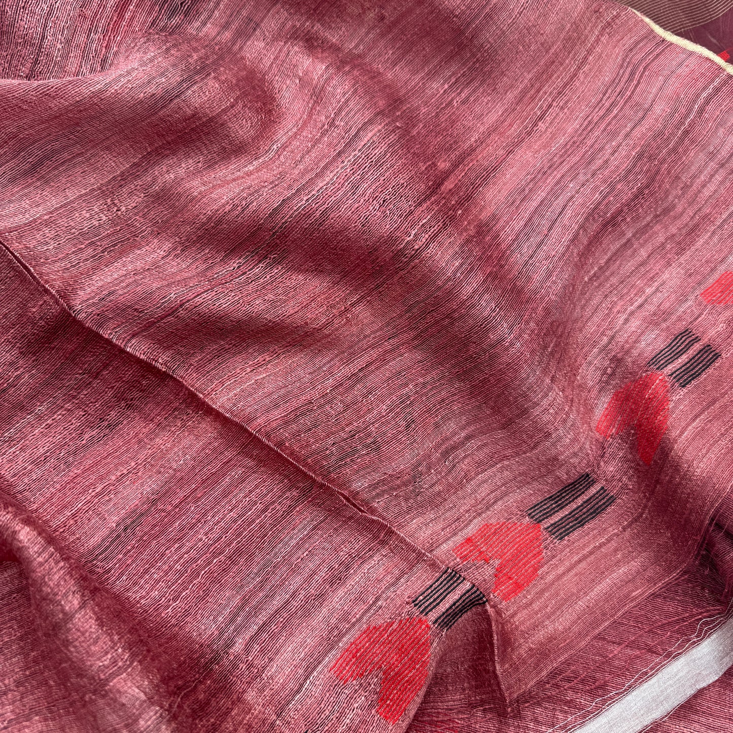 Sienna: Rust Handwoven Matka Silk Saree with Transucent Muslin Pallu