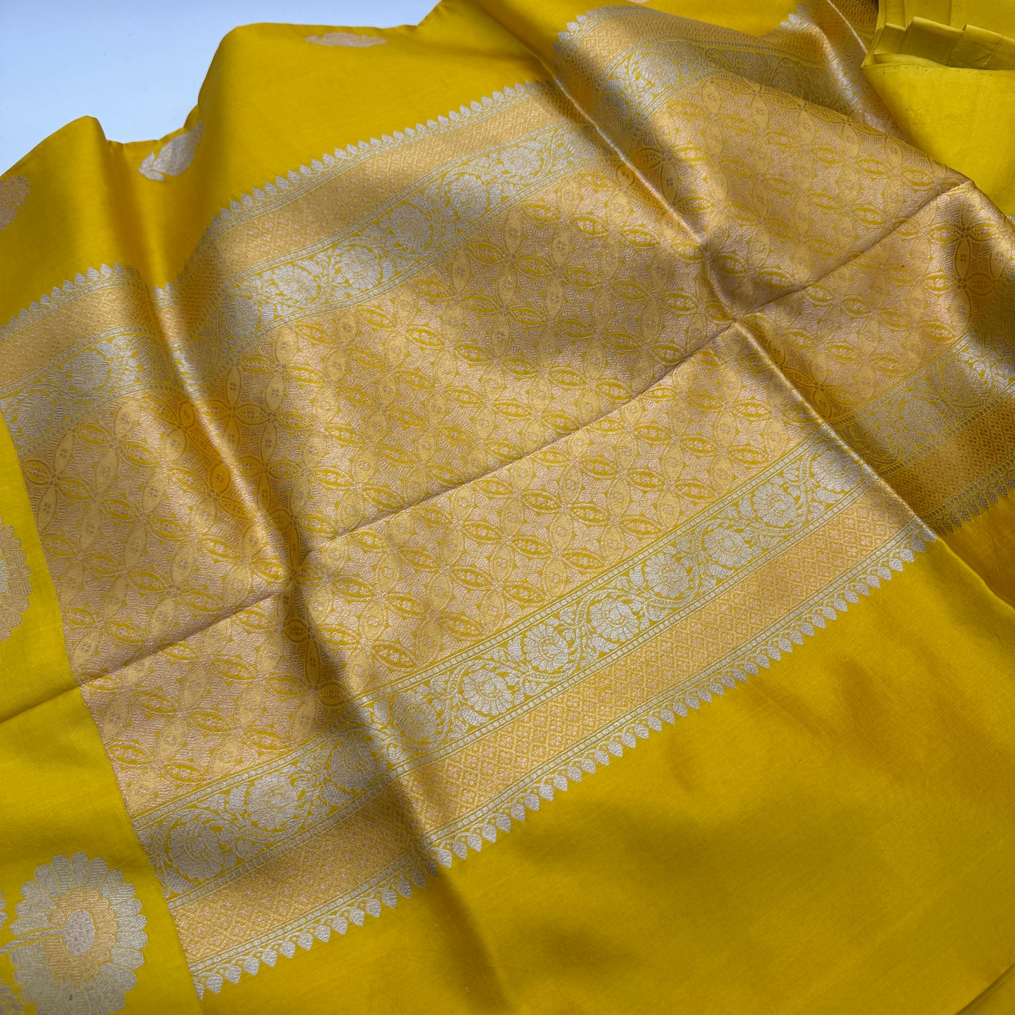 Svarna: Yellow Handwoven Banarasi Katan Silk Saree