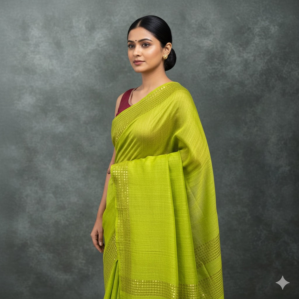 Haritala: Green Tussar Silk Saree with Sequins