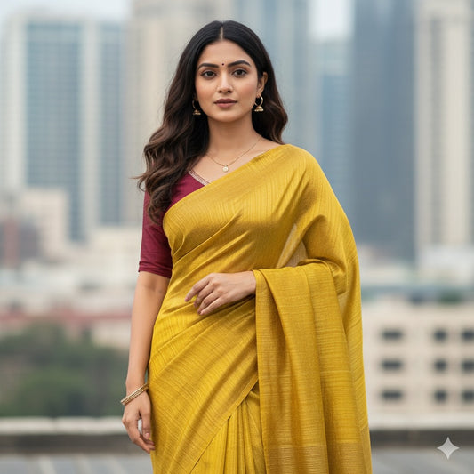 Hemlata: Yellow Matka Silk Saree