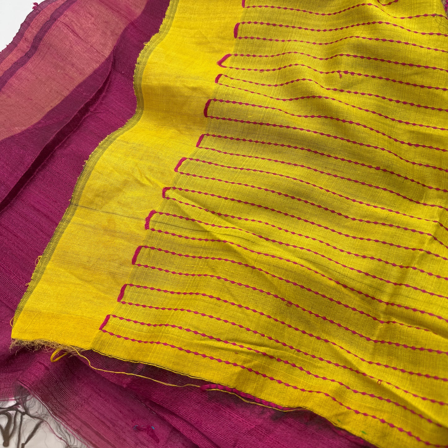 Dusky Petals: Magenta Ghicha Silk Saree