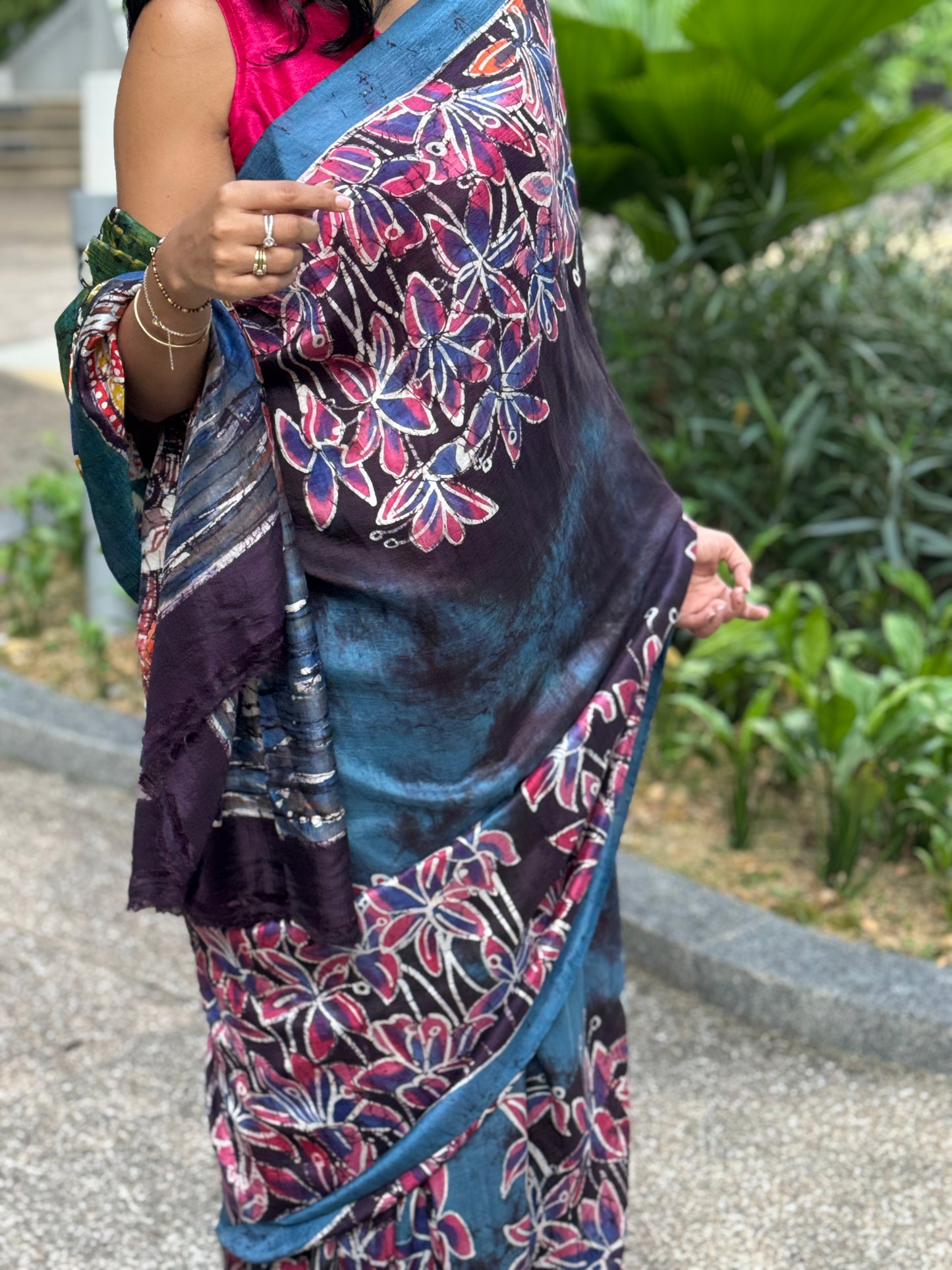 Rath Yatra: Navy Batik Silk Saree