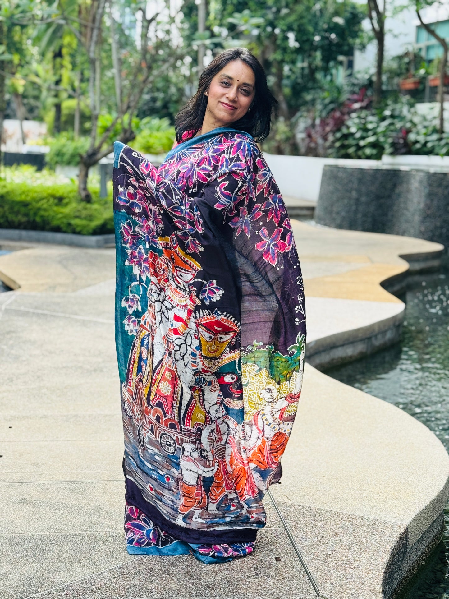 Rath Yatra: Navy Batik Silk Saree
